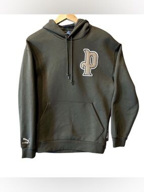NWT Puma Olive Green Pullover Hoodie with Beige P Patch
